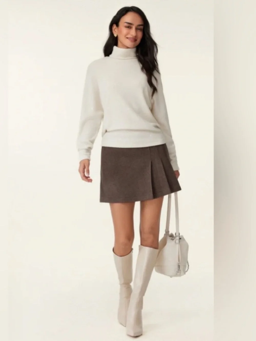 NWT OGL Shimmering Tinsel Knit Turtleneck Brami Top - Light Ivory Size M